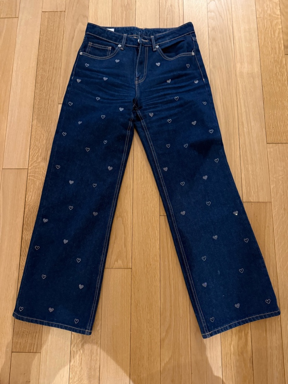 Zara Dark Blue Heart-Print Wide Leg Jeans